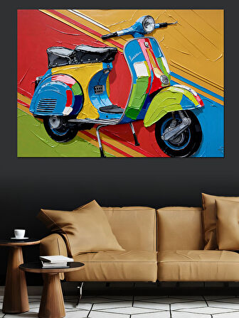 Renkli Vespa Ve Gölge Dekoratif Kanvas - Mdf Ahşap Tablo