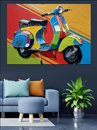 Renkli Vespa Ve Gölge Dekoratif Kanvas - Mdf Ahşap Tablo