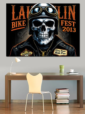 Kafatası Ve Motosiklet Festivali Dekoratif Kanvas - Mdf Ahşap Tablo