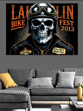 Kafatası Ve Motosiklet Festivali Dekoratif Kanvas - Mdf Ahşap Tablo