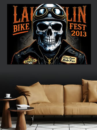 Kafatası Ve Motosiklet Festivali Dekoratif Kanvas - Mdf Ahşap Tablo