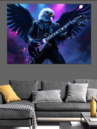 Kanatlı Gitar Çalan Kartal Dekoratif Kanvas - Mdf Ahşap Tablo