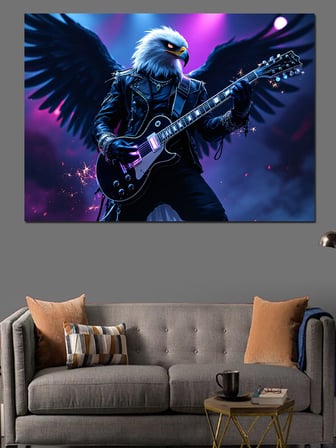 Kanatlı Gitar Çalan Kartal Dekoratif Kanvas - Mdf Ahşap Tablo