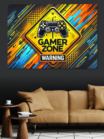 Sarı Siyah Gamer Zone Posteri Dekoratif Kanvas - Mdf Ahşap Tablo