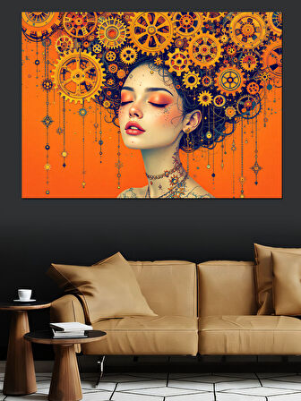 Çiçeklerden Taçlı Kadın Portresi Dekoratif Kanvas - Mdf Ahşap Tablo