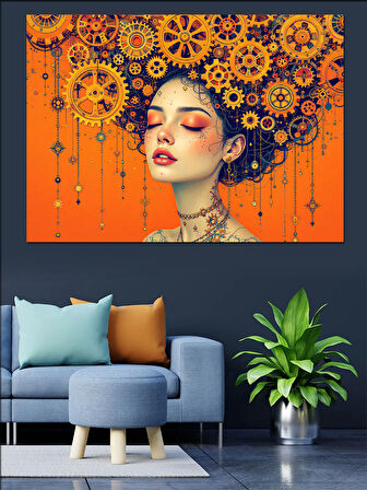 Çiçeklerden Taçlı Kadın Portresi Dekoratif Kanvas - Mdf Ahşap Tablo