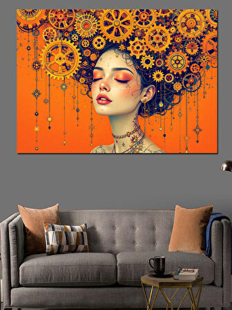 Çiçeklerden Taçlı Kadın Portresi Dekoratif Kanvas - Mdf Ahşap Tablo