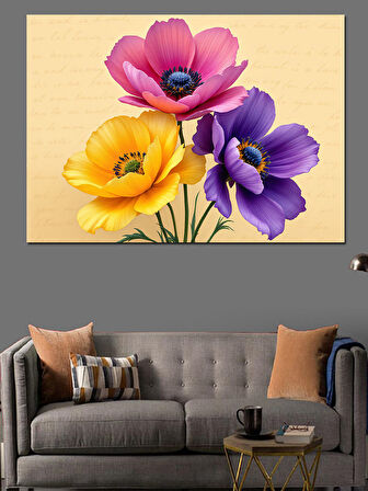 Sarı Mor Çiçek Demeti Dekoratif Kanvas - Mdf Ahşap Tablo