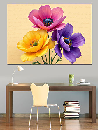 Sarı Mor Çiçek Demeti Dekoratif Kanvas - Mdf Ahşap Tablo