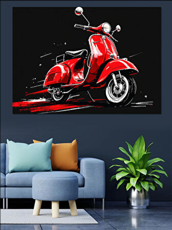 Kırmızı Vespa Motosiklet Dekoratif Kanvas - Mdf Ahşap Tablo