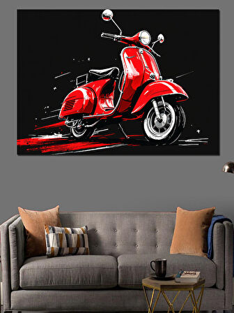 Kırmızı Vespa Motosiklet Dekoratif Kanvas - Mdf Ahşap Tablo
