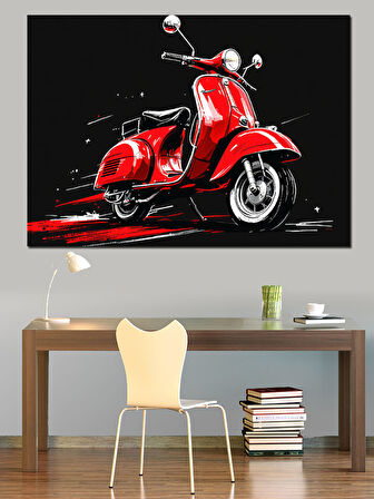 Kırmızı Vespa Motosiklet Dekoratif Kanvas - Mdf Ahşap Tablo