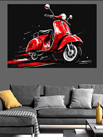 Kırmızı Vespa Motosiklet Dekoratif Kanvas - Mdf Ahşap Tablo
