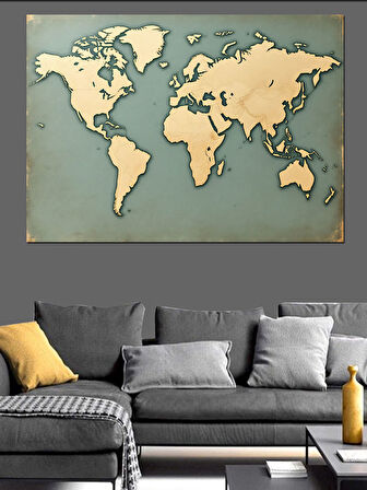 Eski Dünya Haritası Dekoratif Kanvas - Mdf Ahşap Tablo