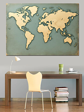 Eski Dünya Haritası Dekoratif Kanvas - Mdf Ahşap Tablo