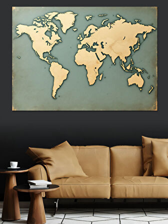 Eski Dünya Haritası Dekoratif Kanvas - Mdf Ahşap Tablo