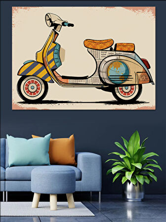 Retro Tarzda Vespa Dekoratif Kanvas - Mdf Ahşap Tablo
