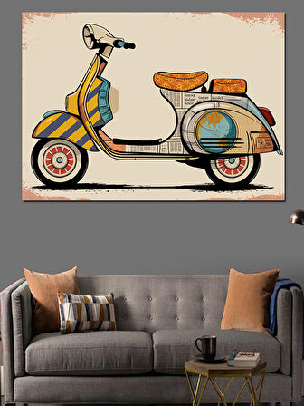 Retro Tarzda Vespa Dekoratif Kanvas - Mdf Ahşap Tablo