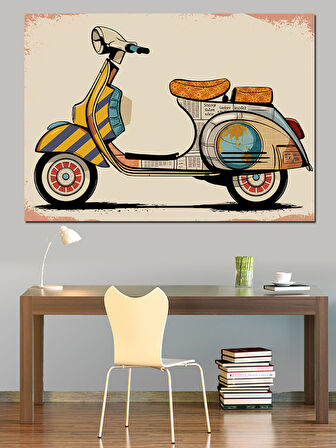 Retro Tarzda Vespa Dekoratif Kanvas - Mdf Ahşap Tablo