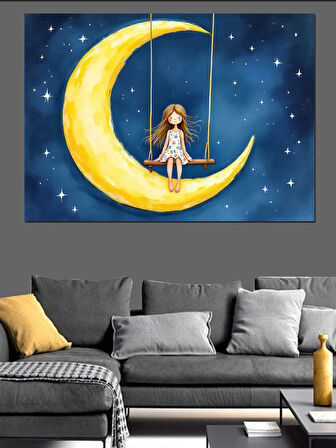 Ay Işığında Oturan Kız Dekoratif Kanvas - Mdf Ahşap Tablo