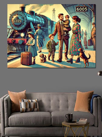 Retro Tren İstasyonu Dekoratif Kanvas - Mdf Ahşap Tablo