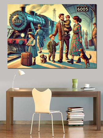 Retro Tren İstasyonu Dekoratif Kanvas - Mdf Ahşap Tablo