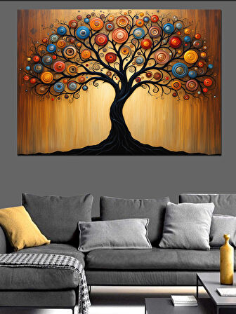 Soyut Renkli Ağaç Dekoratif Kanvas - Mdf Ahşap Tablo