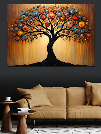 Soyut Renkli Ağaç Dekoratif Kanvas - Mdf Ahşap Tablo