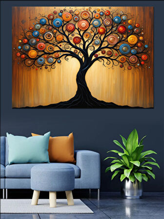 Soyut Renkli Ağaç Dekoratif Kanvas - Mdf Ahşap Tablo