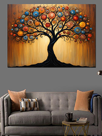 Soyut Renkli Ağaç Dekoratif Kanvas - Mdf Ahşap Tablo