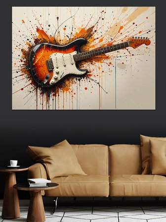 Boyalı Elektrikli Gitar Dekoratif Kanvas - Mdf Ahşap Tablo