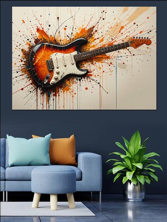 Boyalı Elektrikli Gitar Dekoratif Kanvas - Mdf Ahşap Tablo