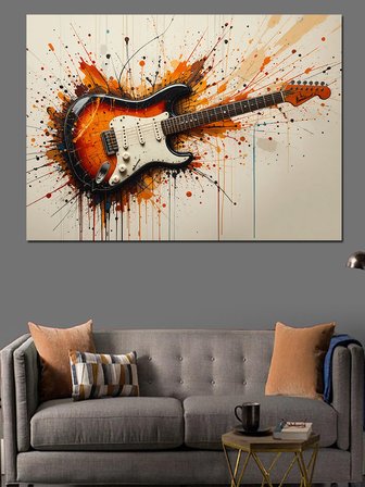 Boyalı Elektrikli Gitar Dekoratif Kanvas - Mdf Ahşap Tablo
