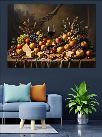 Şarap ve Peynir Sofrası Dekoratif Kanvas - Mdf Ahşap Tablo