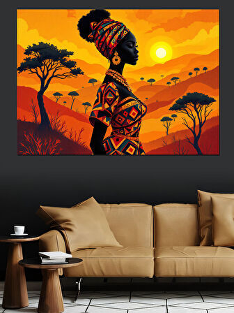 Afrikalı Kadın Silüeti Dekoratif Kanvas - Mdf Ahşap Tablo