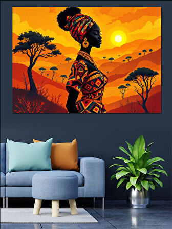 Afrikalı Kadın Silüeti Dekoratif Kanvas - Mdf Ahşap Tablo