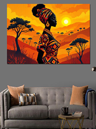 Afrikalı Kadın Silüeti Dekoratif Kanvas - Mdf Ahşap Tablo