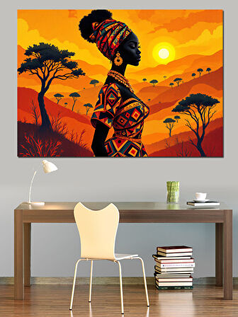 Afrikalı Kadın Silüeti Dekoratif Kanvas - Mdf Ahşap Tablo