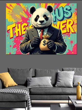 Ceketli Panda Karakteri Dekoratif Kanvas - Mdf Ahşap Tablo