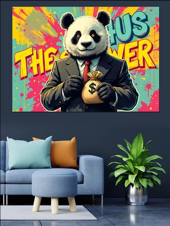 Ceketli Panda Karakteri Dekoratif Kanvas - Mdf Ahşap Tablo