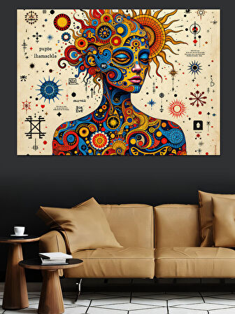 Renkli Evren Kadın Portresi Dekoratif Kanvas - Mdf Ahşap Tablo