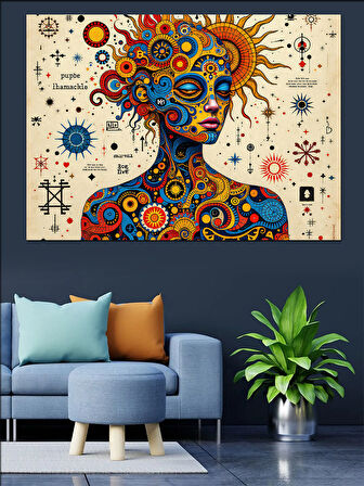 Renkli Evren Kadın Portresi Dekoratif Kanvas - Mdf Ahşap Tablo