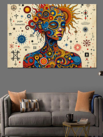 Renkli Evren Kadın Portresi Dekoratif Kanvas - Mdf Ahşap Tablo