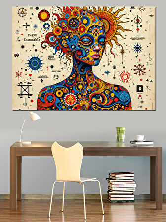 Renkli Evren Kadın Portresi Dekoratif Kanvas - Mdf Ahşap Tablo