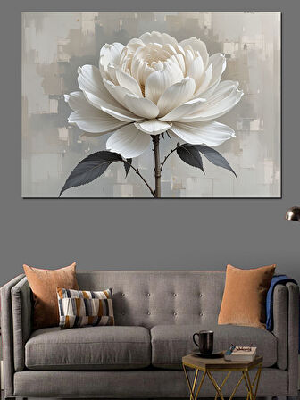 Beyaz Lotus Modern Kompozisyon Dekoratif Kanvas - Mdf Ahşap Tablo