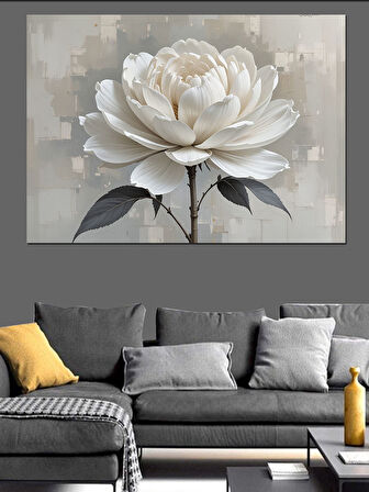 Beyaz Lotus Modern Kompozisyon Dekoratif Kanvas - Mdf Ahşap Tablo