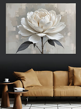 Beyaz Lotus Modern Kompozisyon Dekoratif Kanvas - Mdf Ahşap Tablo