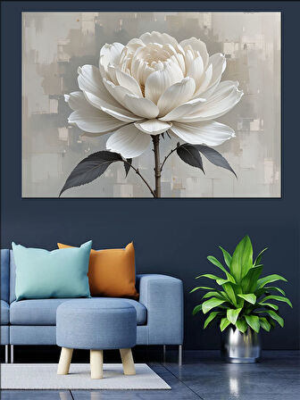 Beyaz Lotus Modern Kompozisyon Dekoratif Kanvas - Mdf Ahşap Tablo