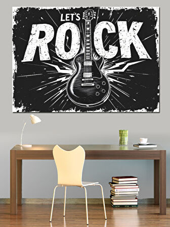 Let’S Rock Gitar Posteri Dekoratif Kanvas - Mdf Ahşap Tablo