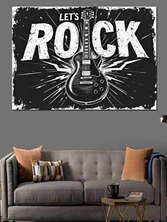 Let’S Rock Gitar Posteri Dekoratif Kanvas - Mdf Ahşap Tablo